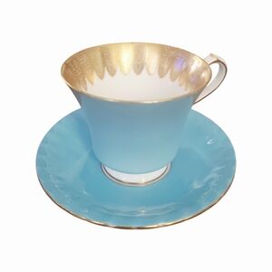 Vintage Aynsley Turquoise & Gold Bone China Tea Cup & Saucer
